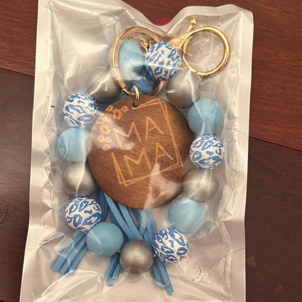 Blue and Silver Beaded Keychain **Mothers Day**